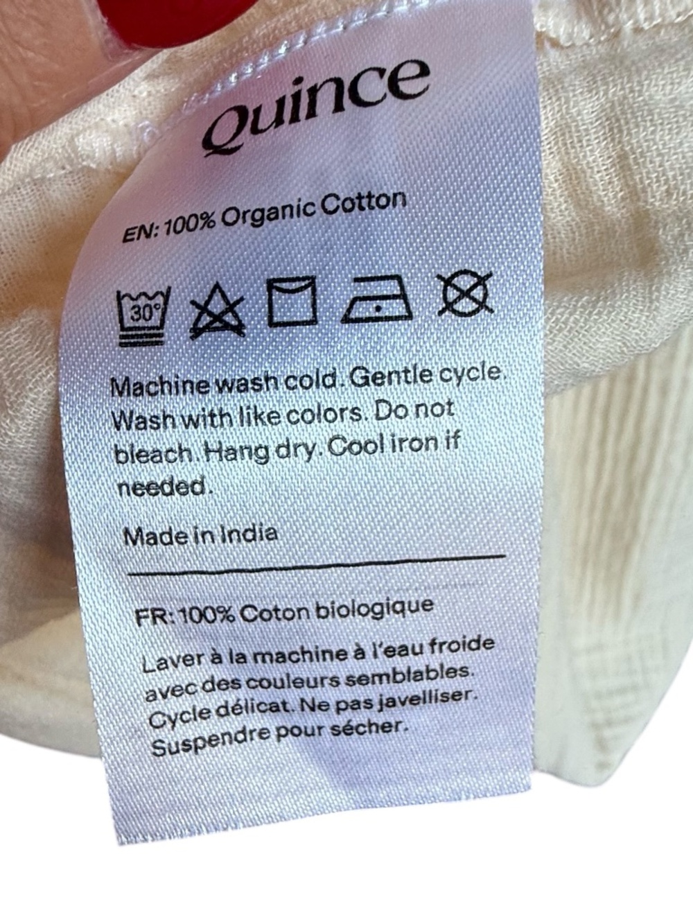 Quince 100% Organic Cotton Gauze Roll Sleeve Cream Shirt Sz XL - Picture 9 of 10